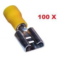 Yellow Female Blade Crimp Terminal, Flared Vinyl Insulated 5-6mm (Box of 100)