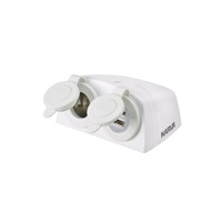 Narva HDRV Power Heavy-Duty Twin Surface Mount Accessory(Ciga)/USB Sockets (White)